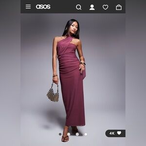 ASOS DESIGN bandeau mesh maxi dress with scarf detail in dusky pink